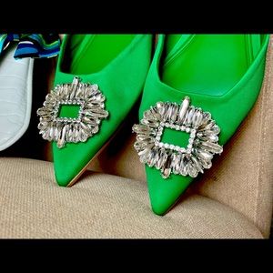 Green💚Flat Mules with Rhinestone SIZE37